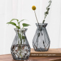 Clear Gray Glass Diamond Faceted Flower Vases